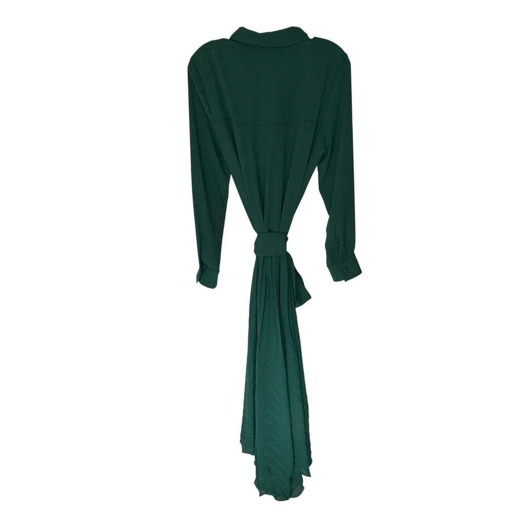 Milva Mi Shirt Dress Green Pleated Long Sleeve Belter Classy Maxi Modest Medium‎